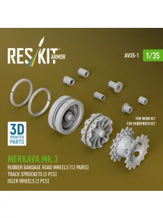   Reskit - Merkava Mk.3 rubber bandage road wheels (12 pairs) track sprockets (2 pcs) idler wheels (2 pcs) for Meng/HobbyBoss kit (3D Printed)
