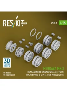   Reskit - Merkava Mk.3 damaged rubber bandage wheels (12 pairs) track sprockets (2 pcs) idler wheels (2 pcs) for Meng/HobbyBoss kit (3D Printed)