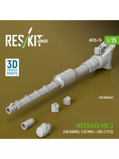 Reskit - Merkava Mk.3 gun barrel (120 mm) + LWS (2 pcs) for Meng Kit (3D Printed)