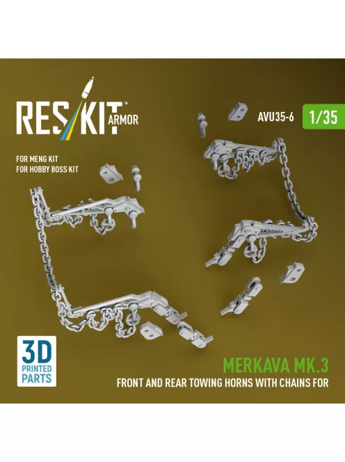 Reskit - Merkava Mk.3 front and rear towing horns with chains for Meng/Hobby Boss kit (3D Printed)