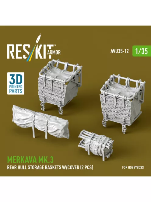 Reskit - Merkava Mk.3 rear hull storage baskets w/cover (2 pcs) for HobbyBoss kit (3D Printed)