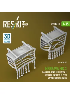   Reskit - Merkava Mk.3 damaged rear hull metall storage baskets (2 pcs) w/workable chains for Meng kit (3D Printed)