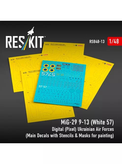 Reskit - MiG-29 9-13 (White 57) Digital (Pixel) Ukrainian Air Forces (Main Decals with Stencils & Masks for painting 4 pcs)