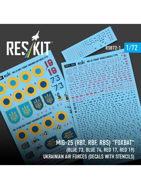 Reskit - MiG-25RBT, RBF, RBS Foxbat (Blue 73, Blue 74, Red 17, Red 19) Ukrainian Air Forces (Decals with Stencils)