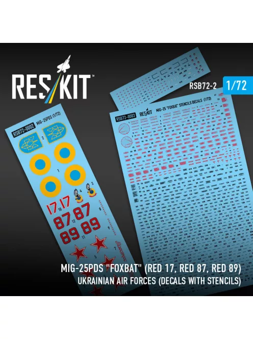 Reskit - MiG-25PDS Foxbat (Red 17, Red 87, Red 89) Ukrainian Air Forces (Decals with Stencils)