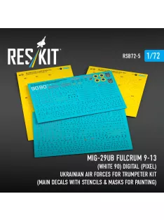   Reskit - MiG-29UB Fulcrum 9-13 (White 90) Digital (Pixel) Ukrainian Air Forces for Trumpeter kit (Main Decals with Stencils & Masks for painting)