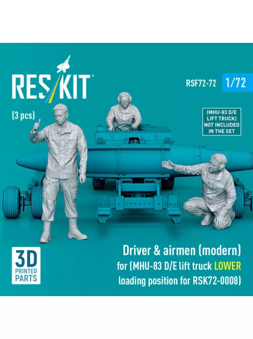 Reskit - Driver & airmen (modern) (3 pcs) (MHU-83 D/E lift truck LOWER loading position for RSK72-0008) (3D Printed)