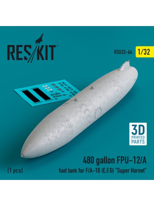 Reskit - 480 gallon FPU-12/A fuel tank for F/A-18 (E,F,G) "Super Hornet" (1 pcs) (3D Printed) (1/32)