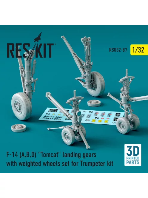 Reskit - F-14 (A,B,D) Tomcat landing gears with weighted wheels set for Trumpeter kit (3D Printed)