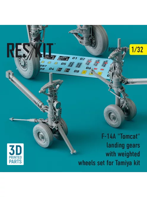Reskit - F-14A Tomcat landing gears with weighted wheels set for Tamiya kit (3D Printed)