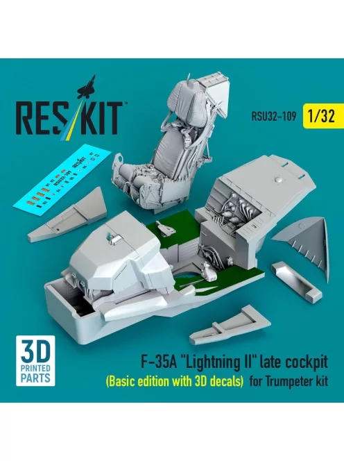 Reskit - F-35A Lightning II late cockpit (Basic edition with 3D decals) for Trumpeter kit (3D Printed)