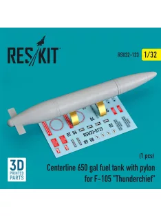   Reskit - Centerline 650 gal fuel tank with pylons for F-105 Thunderchief (1 pcs) (3D Printed)