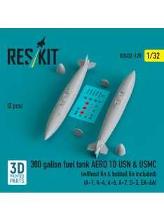   Reskit - 300 gallon fuel tank AERO 1D USN & USMC (2 pcs) (without fin & bobtail fin included) (A-1 A-4 A-6 A-7 S-3 EA-6A) (3D Printed)