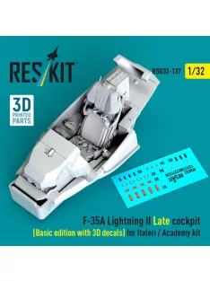   Reskit - F-35A Lightning II Late cockpit (Basic edition with 3D decals) for Italeri / Academy kit (3D Printed)