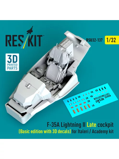 Reskit - F-35A Lightning II Late cockpit (Basic edition with 3D decals) for Italeri / Academy kit (3D Printed)