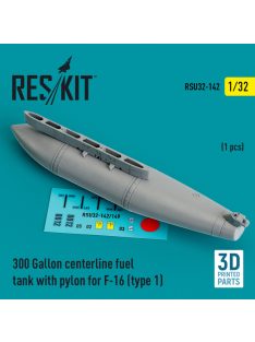   Reskit - 300 Gallon centerline fuel tank with pylon for F-16 (A/B/C/D/E/F/I) (type 1) (1 pcs) (3D Printed) (1