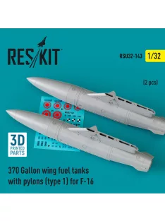   Reskit - 370 Gallon wing fuel tanks with pylons (type 1) for F-16 (A/B/C/D/E/F/I) (2 pcs) (3D Printed)