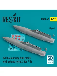  Reskit - 370 Gallon wing fuel tanks with pylons (type 2) for F-16 (A/B/C/D/E/F/I) (2 pcs) (3D Printed)