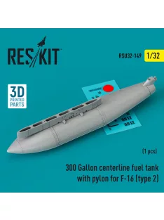   Reskit - 300 Gallon centerline fuel tank with pylon for F-16 (A/B/C/D/E/F/I) (type 2) (1 pcs) (3D Printed)