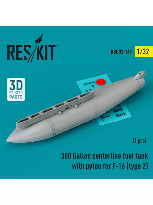 Reskit - 300 Gallon centerline fuel tank with pylon for F-16 (A/B/C/D/E/F/I) (type 2) (1 pcs) (3D Printed)