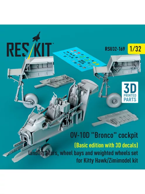 Reskit - OV-10D Bronco cockpit (Basic edition with 3D decals) landing gears wheel bays and weighted wheels set for Kitty Hawk/Zimimodel kit (3D Printed)