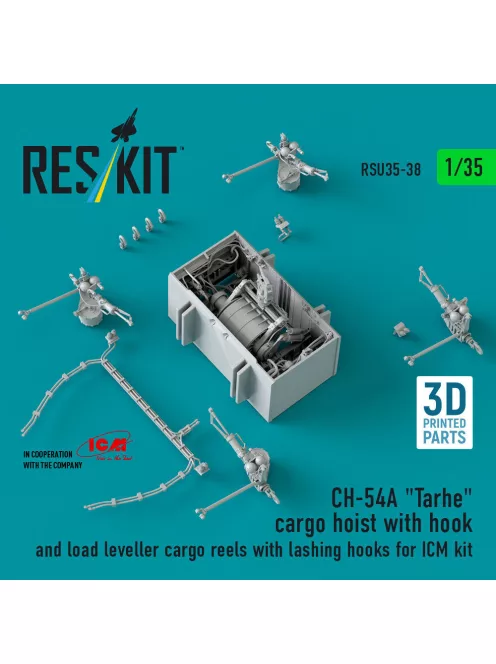Reskit - CH-54A Tarhe cargo hoist with hook and load leveller cargo reels with lashing hooks for ICM kit (3D Printed)