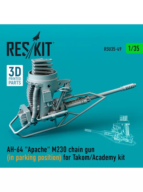 Reskit - AH-64 Apache M230 chain gun (in parking position) for Takom/Academy kit (3D Printed)