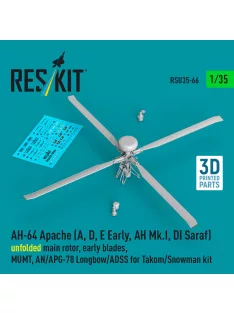   Reskit - AH-64 Apache (A D E Early AH Mk.I DI Saraf) unfolded main rotor early blades MUMT AN/APG-78 Longbow/ADSS for Takom/Snowman kit (3D Printed)