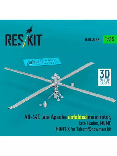 Reskit - AH-64E late Apache unfolded main rotor late blades MUMT MUMT-X for Takom/Snowman kit (3D Printed)