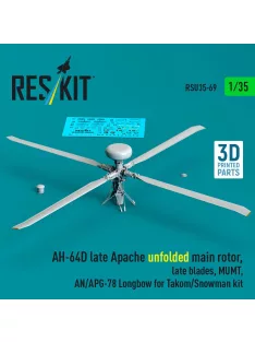   Reskit - AH-64D late Apache unfolded main rotor late blades MUMT AN/APG-78 Longbow for Takom/Snowman kit (3D Printed)