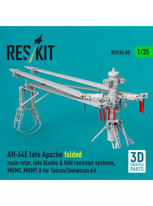 Reskit - AH-64E late Apache folded main rotor late blades & fold restraint systems MUMT MUMT-X for Takom/Snowman kit (3D Printed)