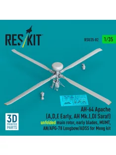   Reskit - AH-64 Apache (A,D,E Early AH Mk.I,DI Saraf) unfolded main rotor early blades MUMT AN/APG-78 Longbow/ADSS for Meng kit (3D Printed)( )