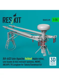   Reskit - AH-64D late Apache folded main rotor late blades & fold restraint systems MUMT AN/APG-78 Longbow for Takom/Snowman kit (3D Printed)
