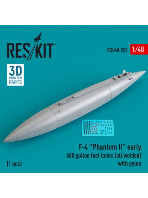 Reskit - F-4 "Phantom II" early 600 gallon fuel tanks (all welded) with pylon (1 pcs) (3D Printed) (1/48)