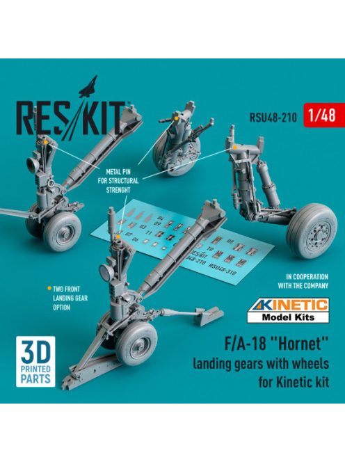 Reskit - F/A-18 "Hornet" landing gears with wheels for Kinetic kit (Resin & 3D Printed) (1/48)