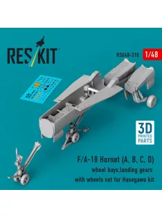   Reskit - F/A-18 Hornet (A B C D) wheel bays landing gears with wheels set for Hasegawa kit (3D Printed)