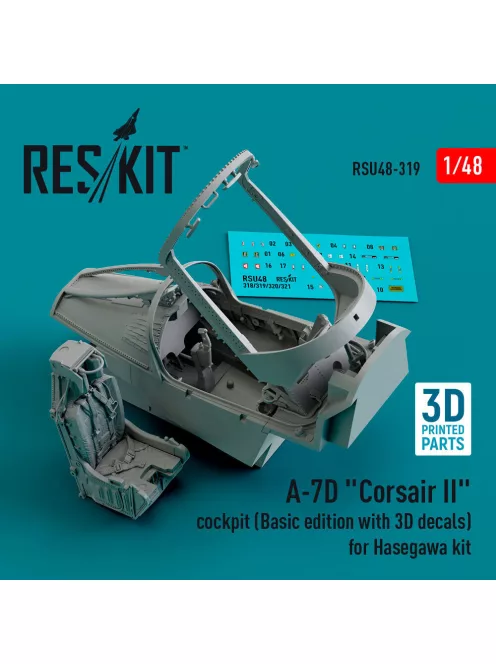 Reskit - A-7D Corsair II cockpit (Basic edition with 3D decals) for Hasegawa kit (3D Printed)