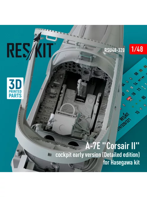 Reskit - A-7E Corsair II cockpit early version (Detailed edition) for Hasegawa kit (3D Printed)