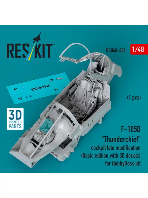 Reskit - F-105D Thunderchief cockpit late modification (Basic edition with 3D decals) for HobbyBoss kit (3D Printed)