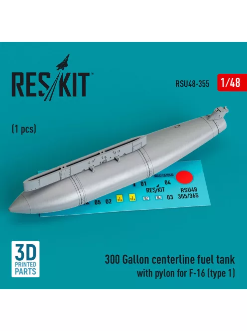 Reskit - 300 Gallon centerline fuel tank with pylon for F-16 (A/B/C/D/E/F/I) (type 1) (1 pcs) (3D Printed)