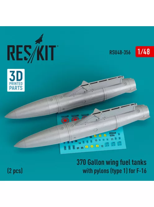 Reskit - 370 Gallon wing fuel tanks with pylons (type 1) for F-16 (A/B/C/D/E/F/I) (2 pcs) (3D Printed)