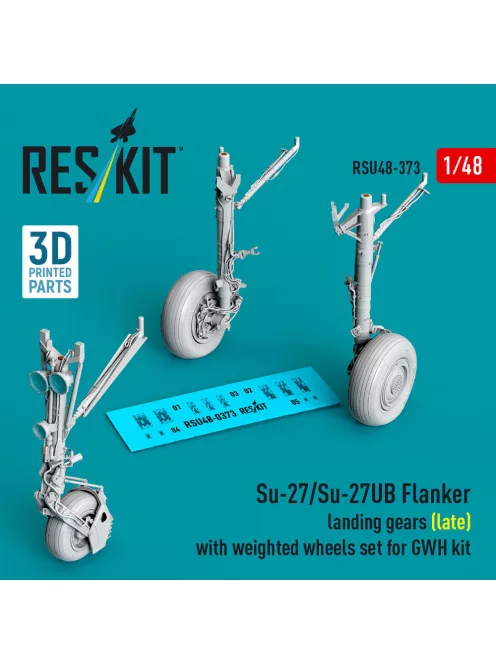 Reskit - Su-27/Su-27UB Flanker landing gears (late) with weighted wheels set for GWH kit (3D Printed)