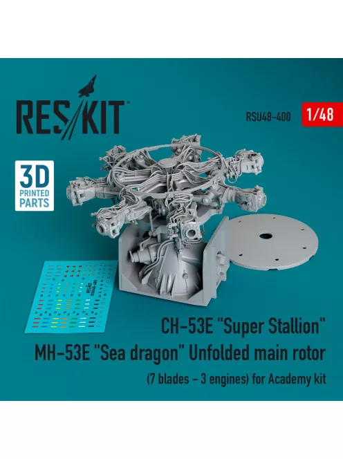 Reskit - CH-53E Super Stallion MH-53E Sea dragon unfolded main rotor (7 blades - 3 engines) for Academy kit (3D printed)