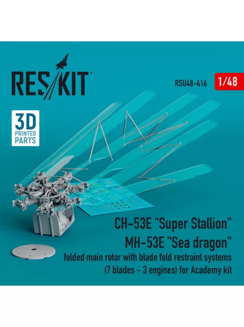 Reskit - CH-53E Super Stallion MH-53E Sea dragon folded main rotor with blade fold restraint systems (7 blades - 3 engines) for Academy kit (3D Printed)