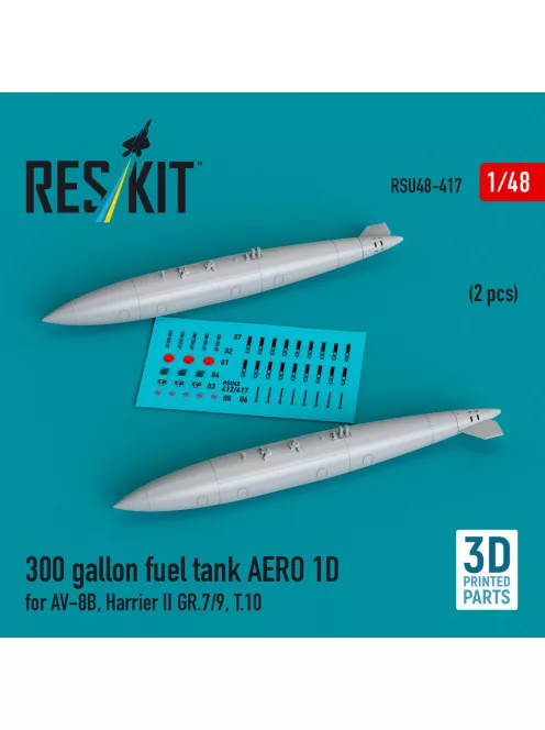 Reskit - 300 gallon fuel tank AERO 1D for AV-8B, Harrier II GR.7/9, T.10 (2 pcs) (3D Printed)