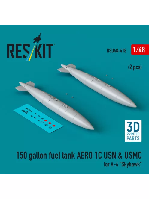 Reskit - 150 gallon fuel tank AERO 1C USN & USMC (2 pcs) for A-4 Skyhawk (3D Printed)
