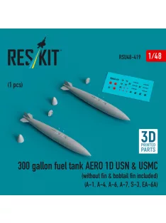   Reskit - 300 gallon fuel tank AERO 1D USN & USMC (without fin & bobtail fin included) (2 pcs) (A-1 A-4 A-6 A-7 S-3 EA-6A) (3D Printed)
