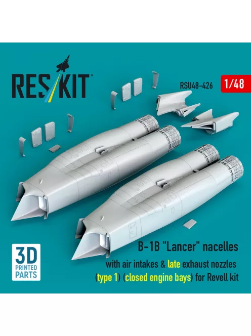 Reskit - B-1B Lancer nacelles with air intakes & late exhaust nozzles (type 1) (?losed engine bays) for Revell kit (3D Printed)