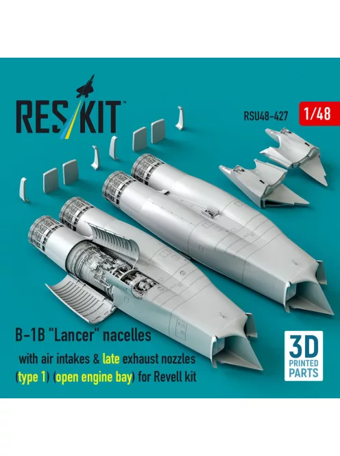Reskit - B-1B Lancer nacelles with air intakes & late exhaust nozzles (type 1) (open engine bay) for Revell kit (3D Printed)