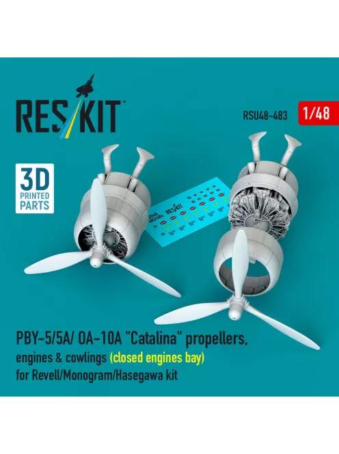Reskit - PBY- A/ OA-10A Catalina propellers engines & cowlings (closed engines bay) for Revell/Monogram/Hasegawa kit (3D Printed)